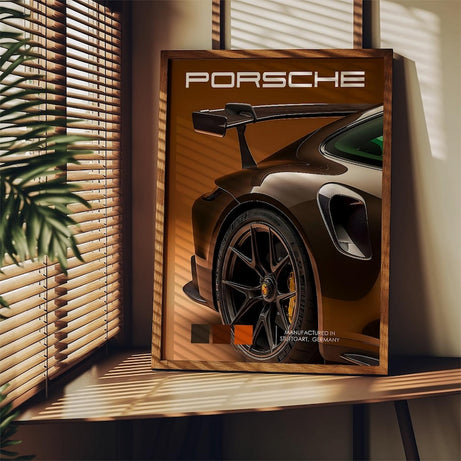 Kaevion Sports Car Wall Frames, 911 Car Model Wall Decor, Wall Art for Automotive Companies, telecom Companies, Car Showrooms- Set of 3 (Tuscan Brown)