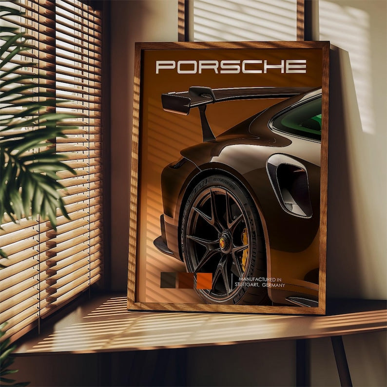 Kaevion Sports Car Wall Frames, 911 Car Model Wall Decor, Wall Art for Automotive Companies, telecom Companies, Car Showrooms- Set of 3 (Tuscan Brown)