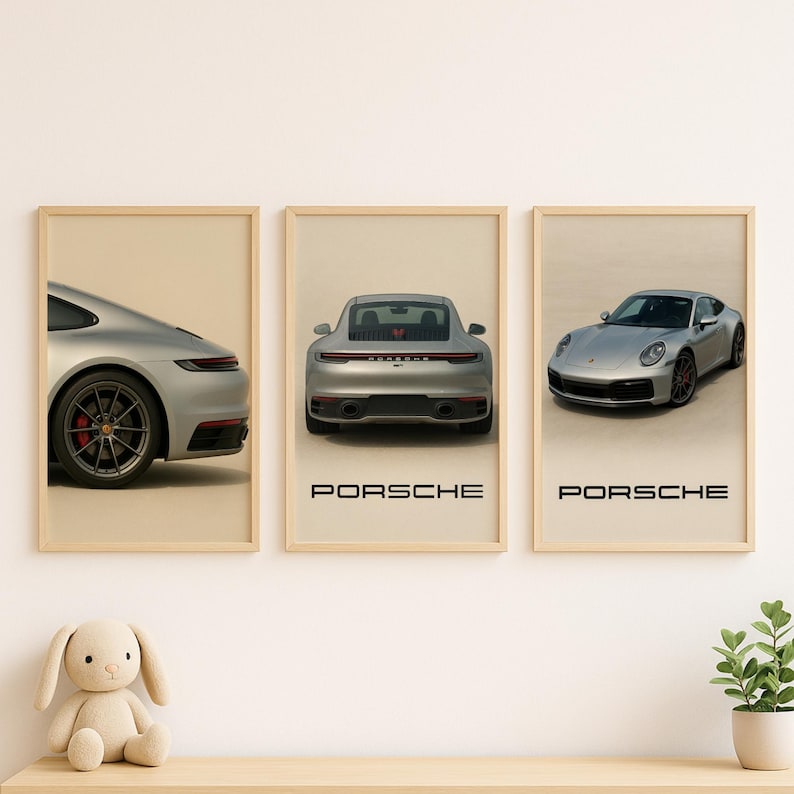 Kaevion Matte Wall Frames, Car Poster Frame for Wall Decor, Wall Hanging Artwork Porsche for Home, Bedroom, Living Room, Big Porsche, Gift Items for Boys