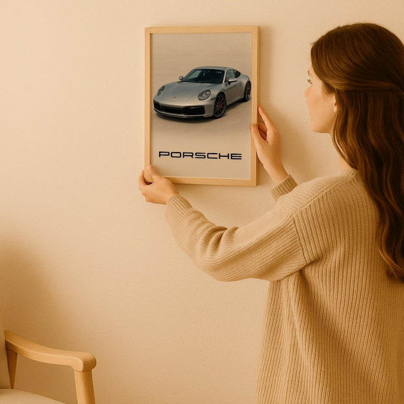 Kaevion Matte Wall Frames, Car Poster Frame for Wall Decor, Wall Hanging Artwork Porsche for Home, Bedroom, Living Room, Big Porsche, Gift Items for Boys